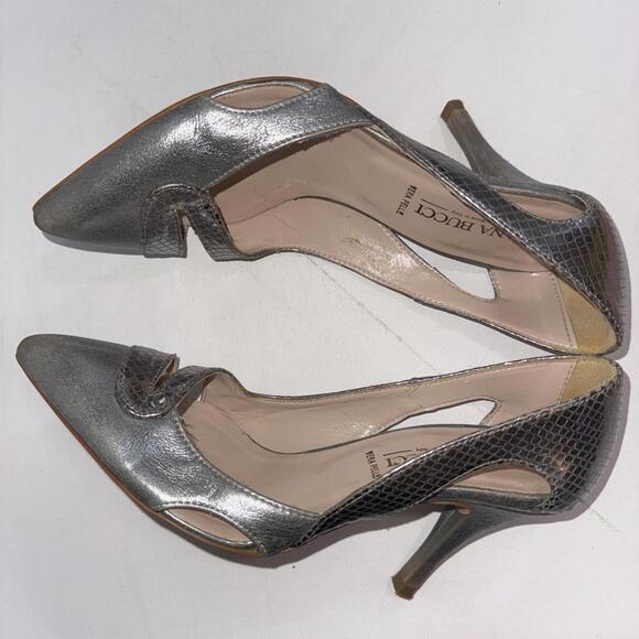 VTG ELIANA BUCCI VERA PELLE Silver Metallic Leather Point Toe Classic Pumps 36 - Picture 3 of 15